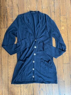 Magaschoni Classic Navy Button-Front Women's Cardigan Sweater